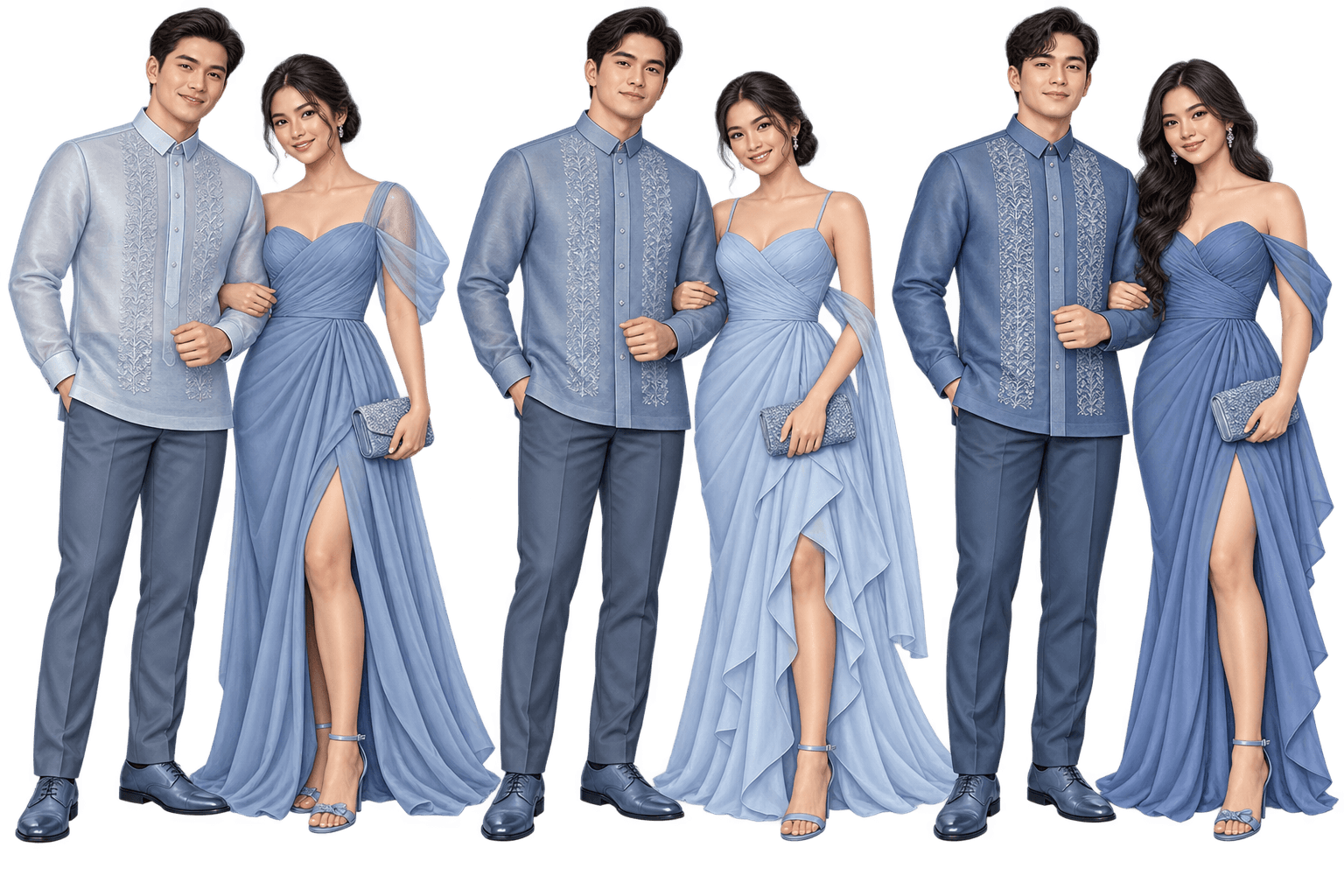 Secondary sponsors wearing formal attire from the blue wedding palette
